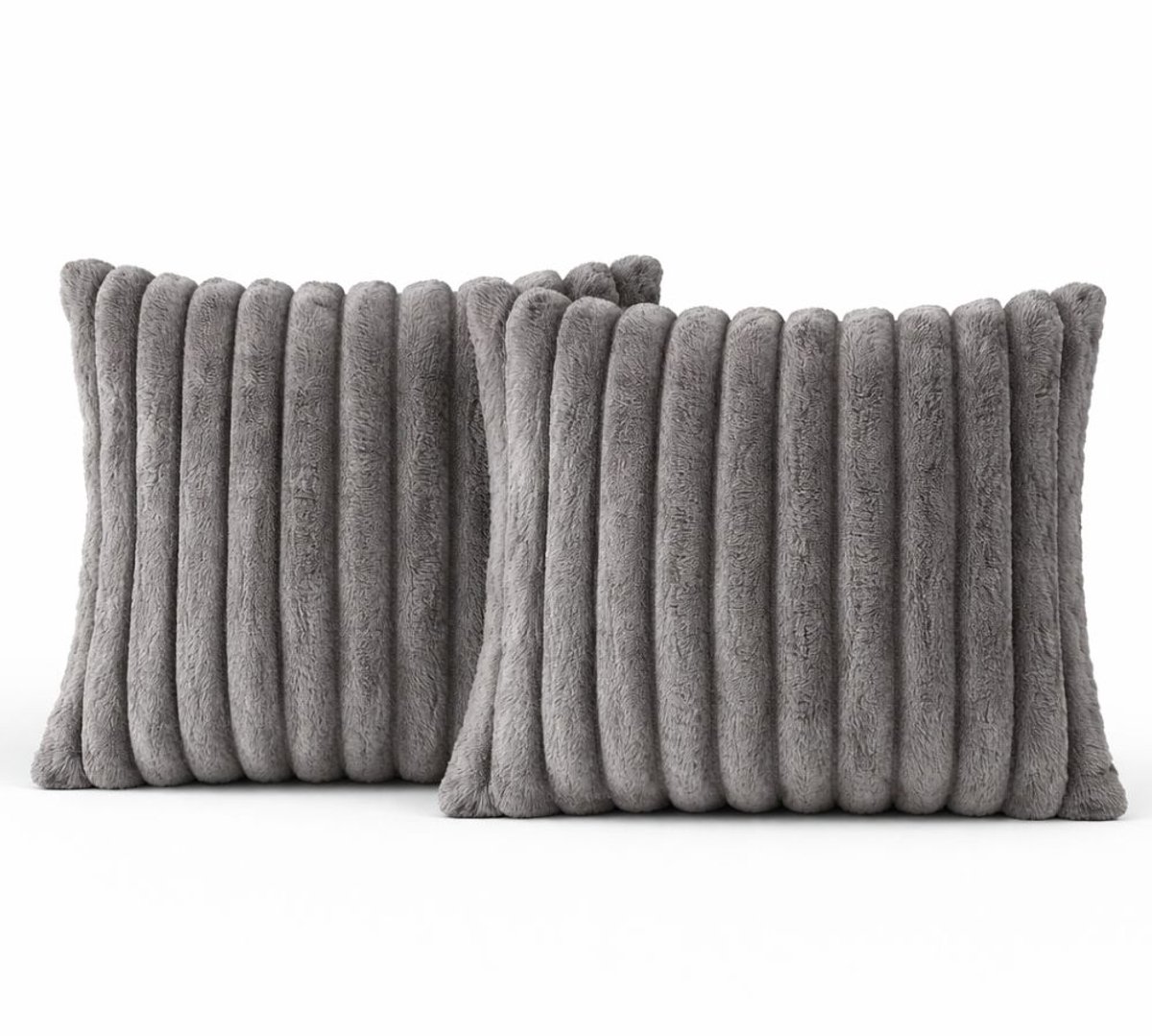 Sierkussen 45x45 cm Donkergrijs, set van 2 | Incl. binnenkussens | Vierkante kussens met luxe, zachte, dubbelzijdige ribstof