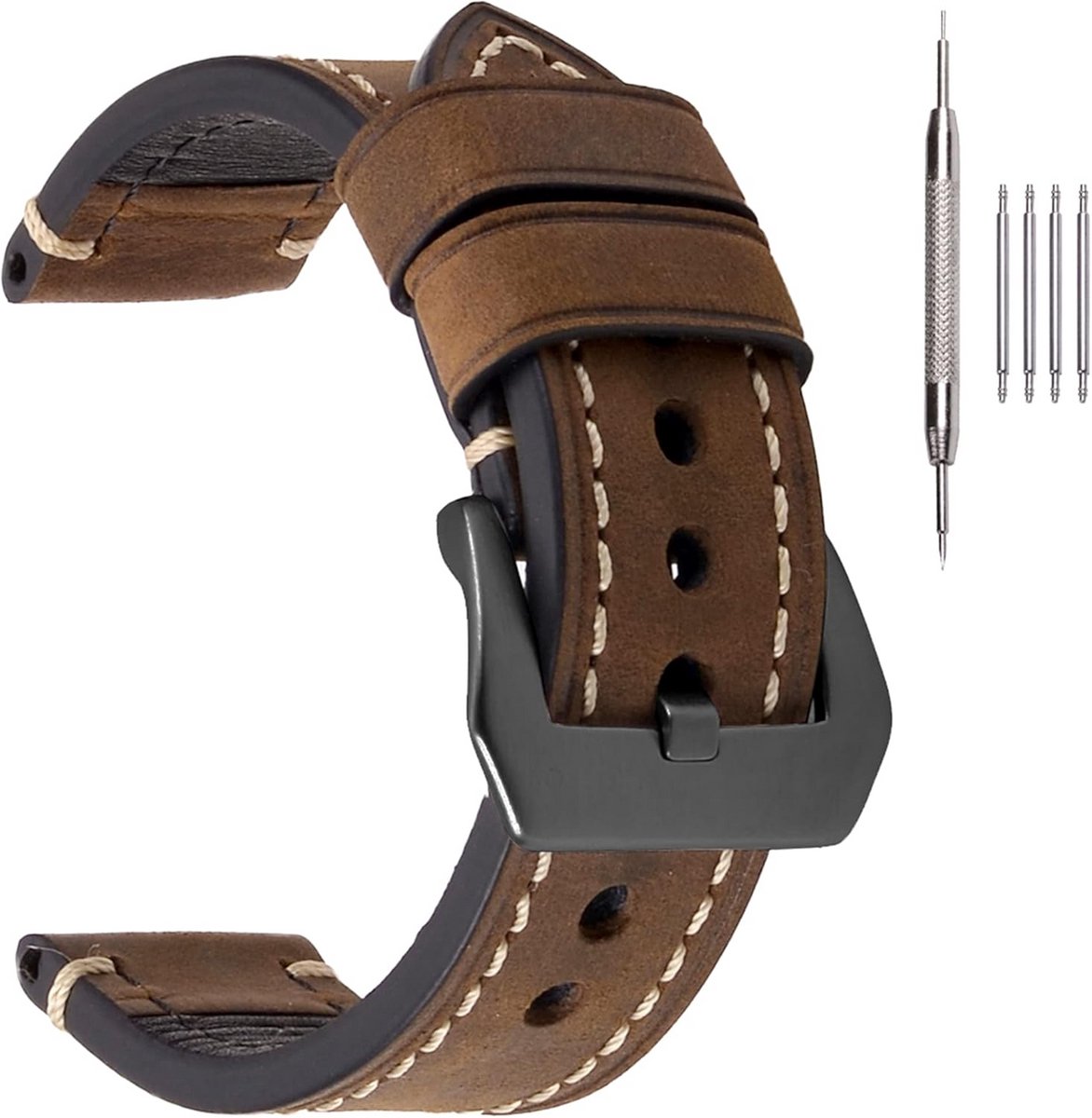 Leren Horlogeband Vintage voor Heren - Diverse Kleuren en Breedtes (20-26mm) - Echt Leer