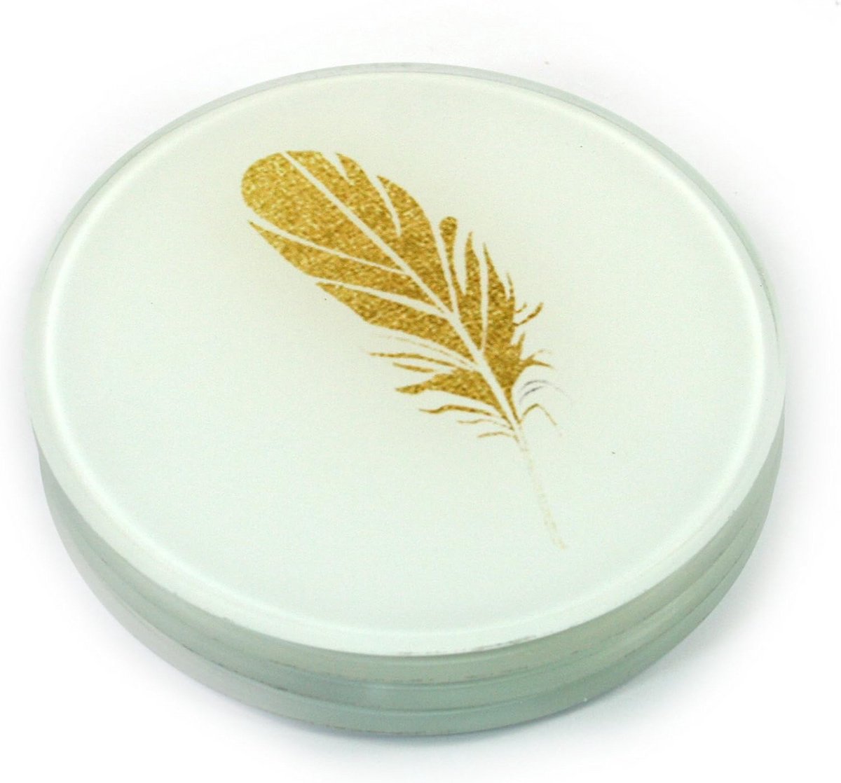 Set van 4 Ronde Glazen Onderzetters met Bladgoud in Luxe Acetate Box