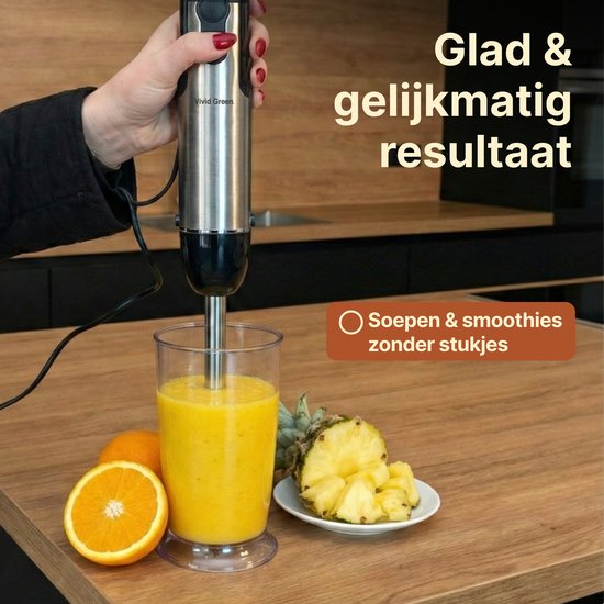 Staafmixer 5-in-1 Set - 1000W - Vaatwasserbestendig - Incl. Hakmolen, garde, melkopschuimer & Maatbeker - 12 Snelheden + Turbofunctie - RVS - Vivid Green