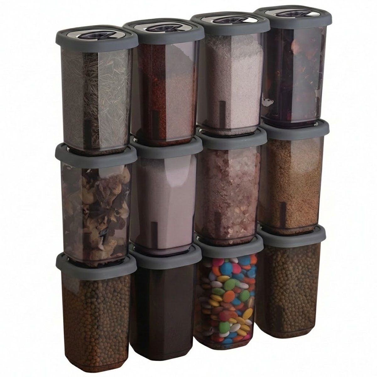 Jungengel Kruidenpotjes Set 12 stuks - 350 ml - Stapelbaar en Luchtdicht - Antraciet - XL