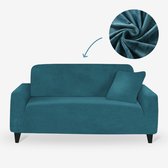 BankhoesDiscounter Velvet Voorgevormde Bankhoes – M3 (175-220cm) – Zeeblauw – Sofa Cover – Bankbeschermer – Bankhoes Stretch