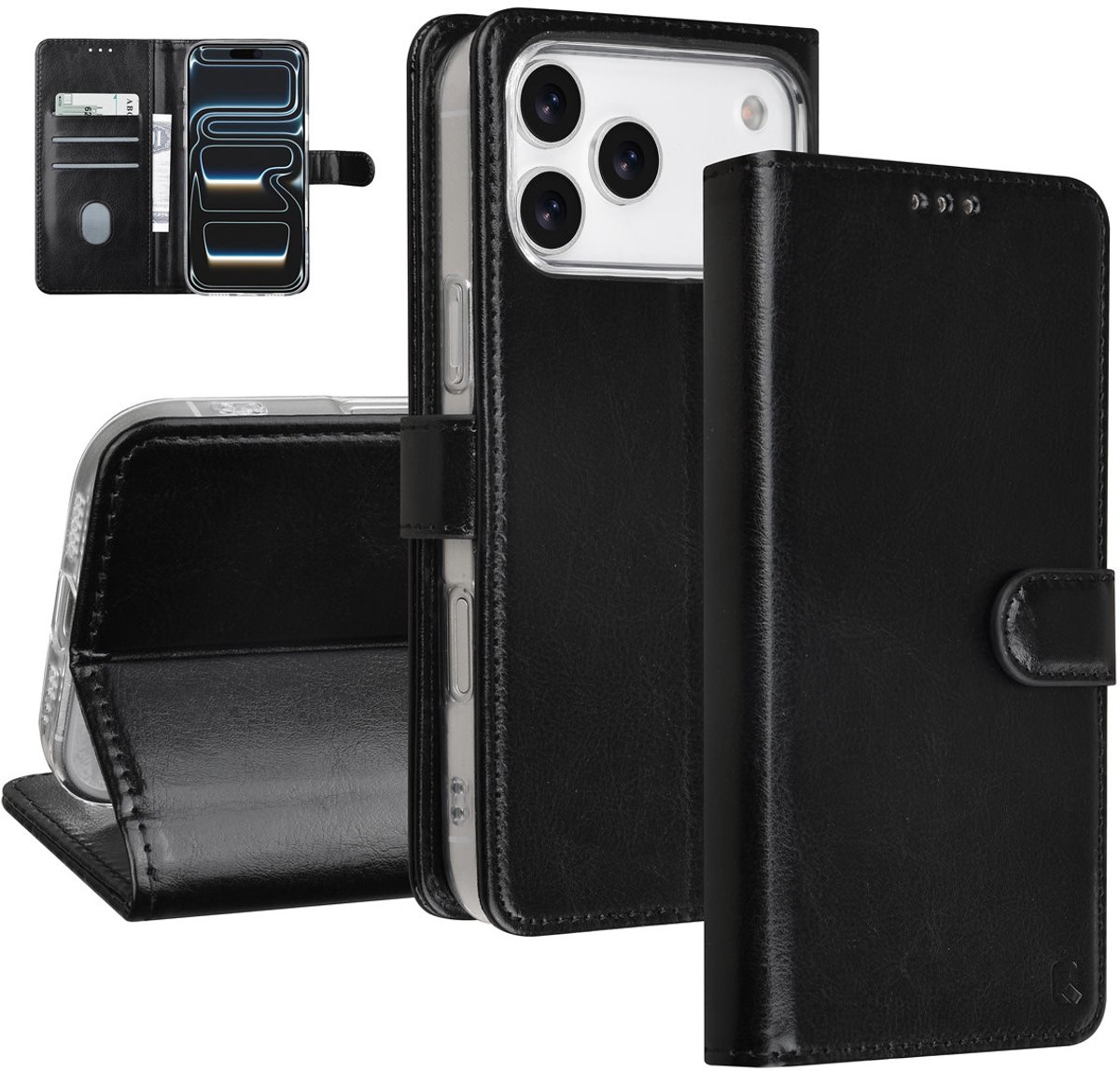 TUNIQ Book type case - iPhone 17 Pro Max - Zwart - 3 Kaartenhouder - Magnetische Sluiting