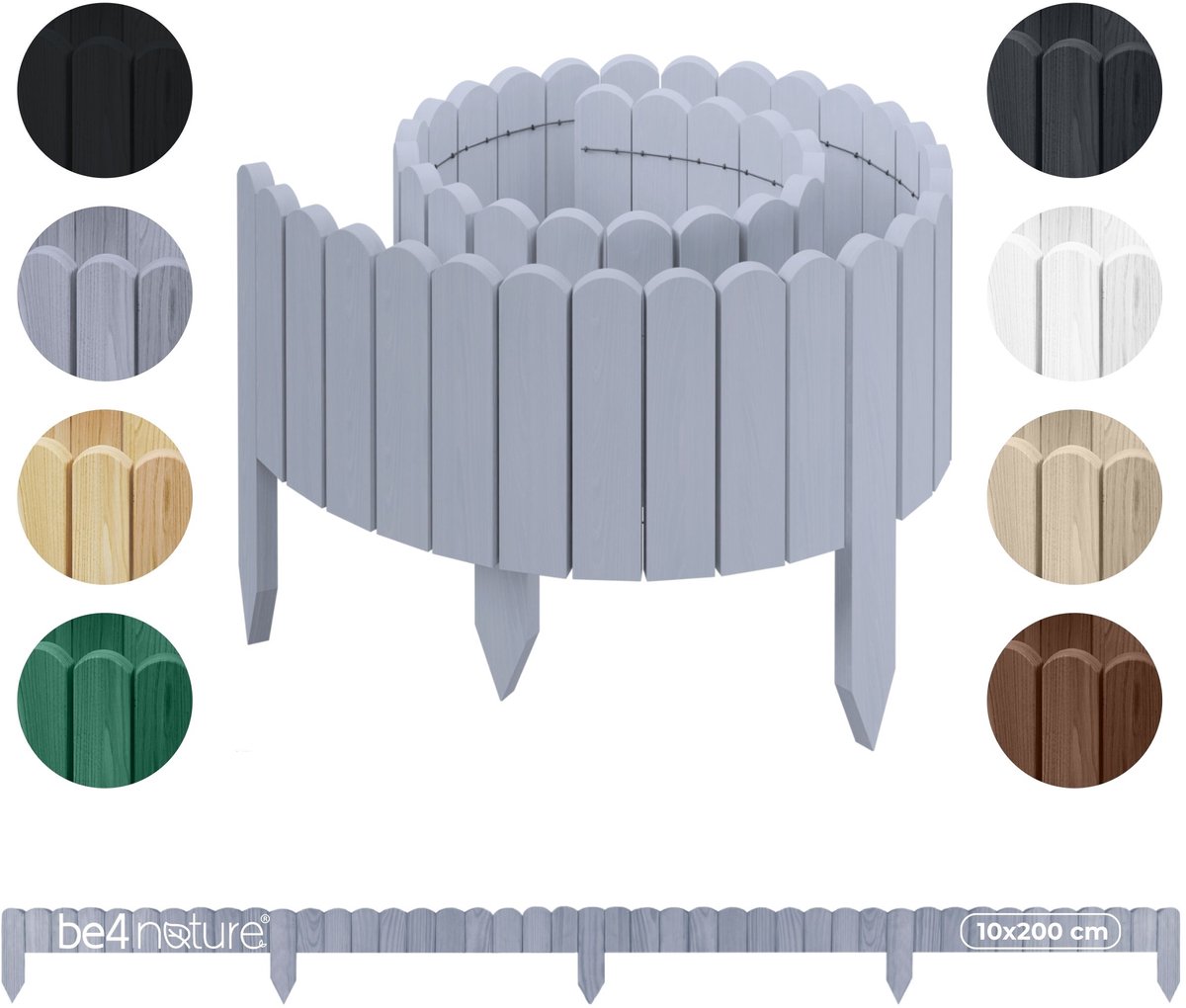 be4nature Flexibele houten border 10 x 200 cm Zilver Geïmpregneerde rolborder plantenrand tuinhek decor palissade graskant