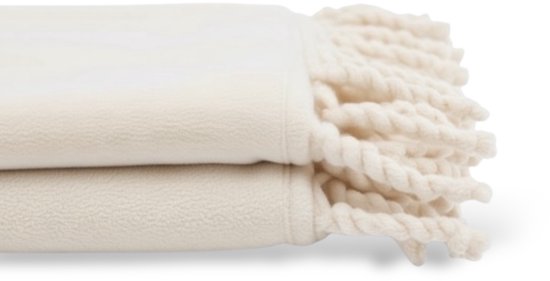 Unique Living - Fleece Plaid Met Franjes - 130x160 - Ivory
