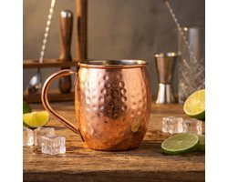alpina Moscow Mule Mok - RVS Cocktailbeker met Gehamerd Design - Inhoud 500 ml - Afmetingen Ø8,7 x H10 cm - Kleur Goud - Trendy voor Cocktails, Feestjes en Thuisgebruik