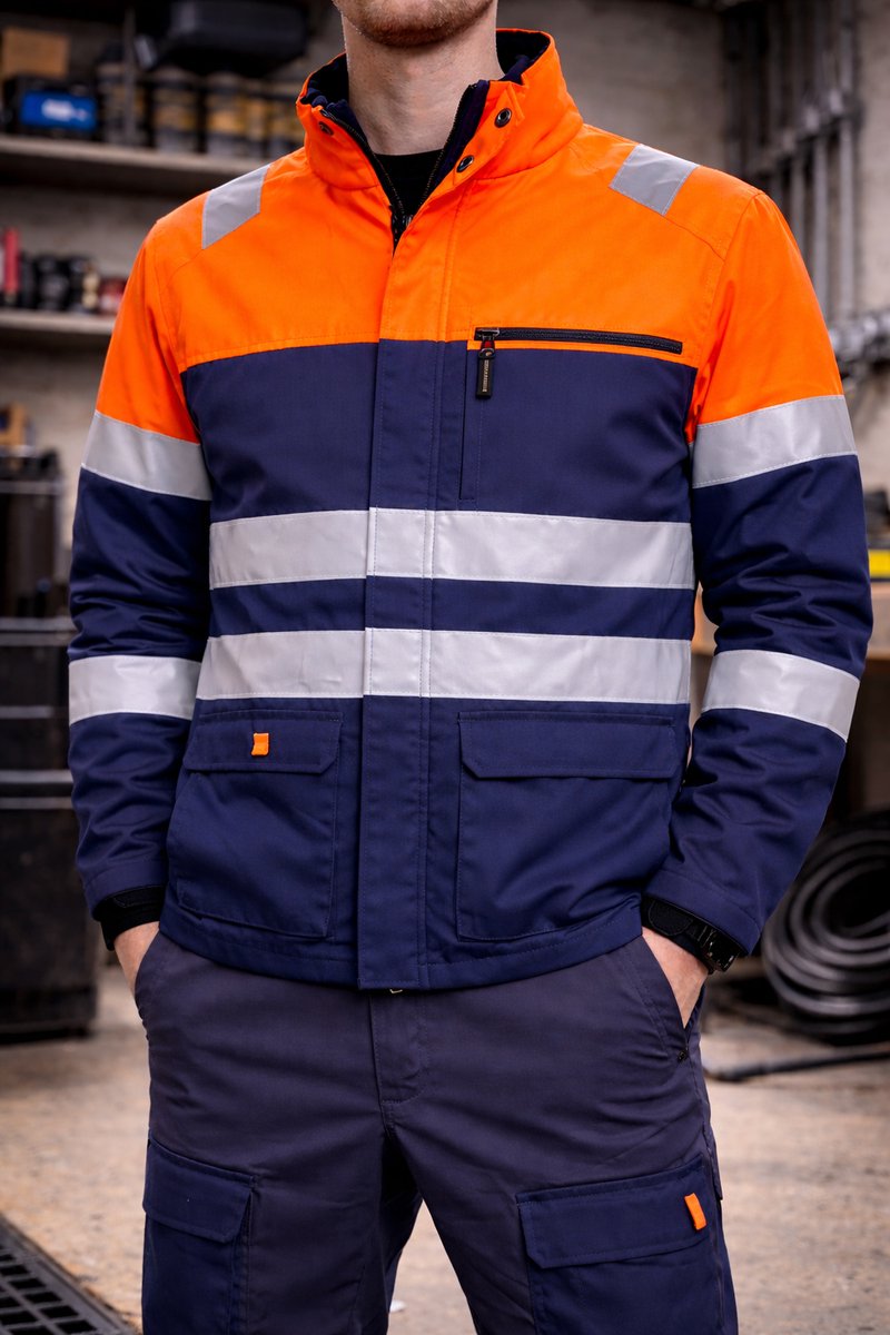 Werkjas High Visibility – Satex Industrial Clothing – Fluor Oranje / Donkerblauw – Reflecterend – EN ISO 20471 Klasse 3 – Maat XXXL