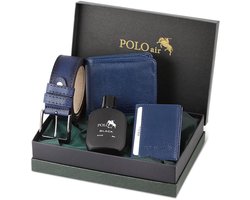 Jungengel Polo Air Cadeau set voor Mannen - 4-delig - Riem Portemonnee Pasjeshouder en Parfum 50ml - Luxe Geschenkset Navy Blauw