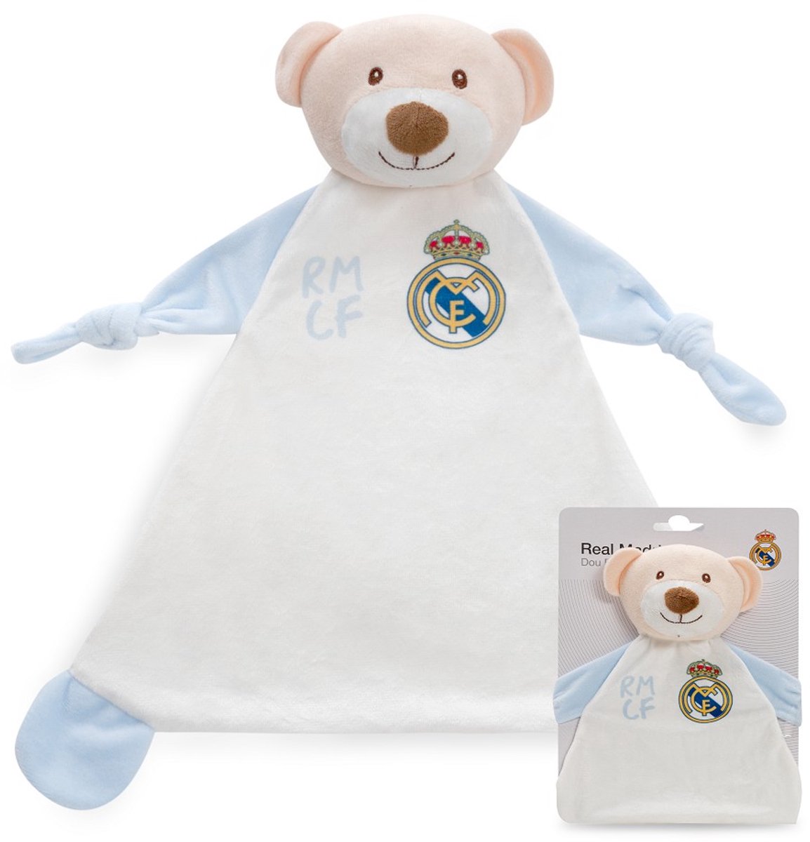 REAL MADRID™ - Baby Knuffeldoekje - Zachte Pluche Beer - Blauw