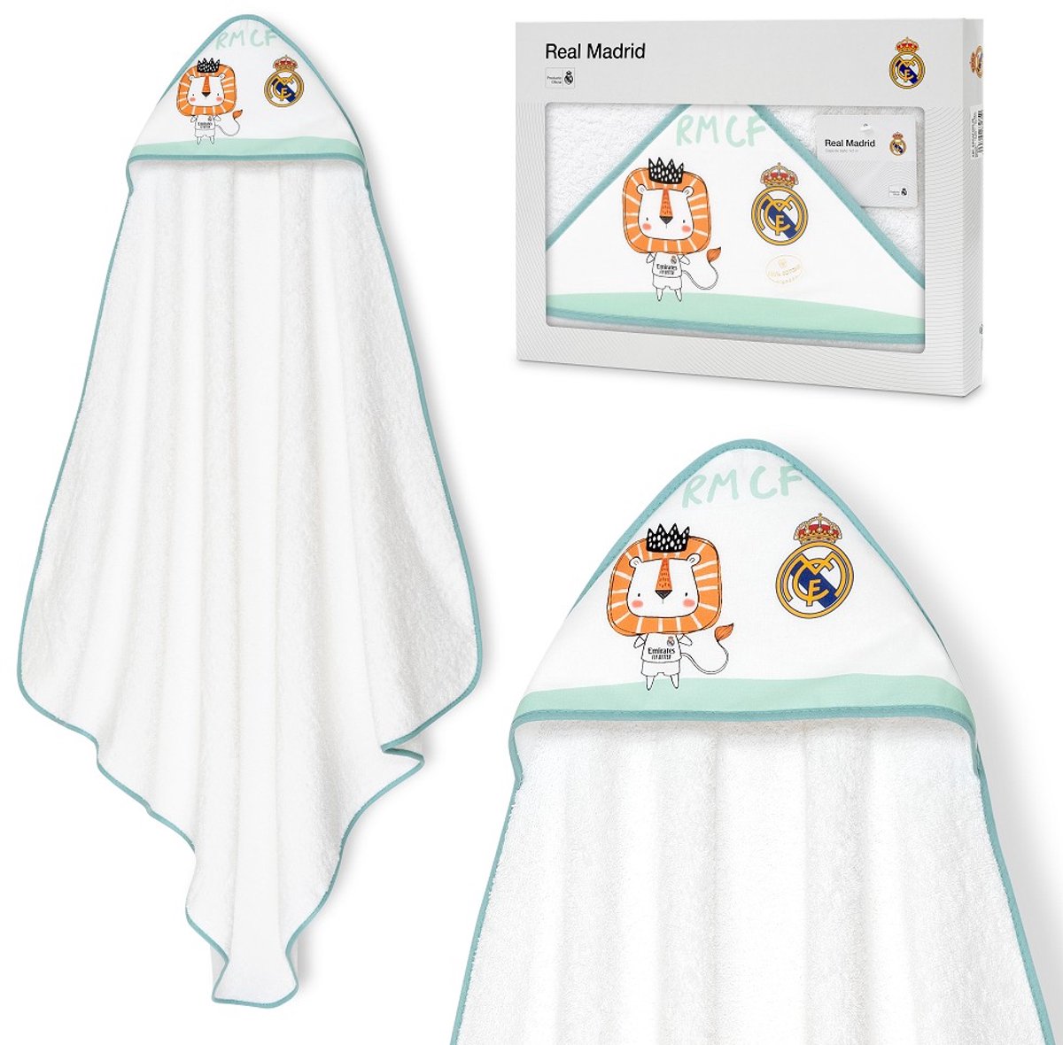 REAL MADRID™ - baby badjas - 100% katoen - wit/groen - zacht & absorberend
