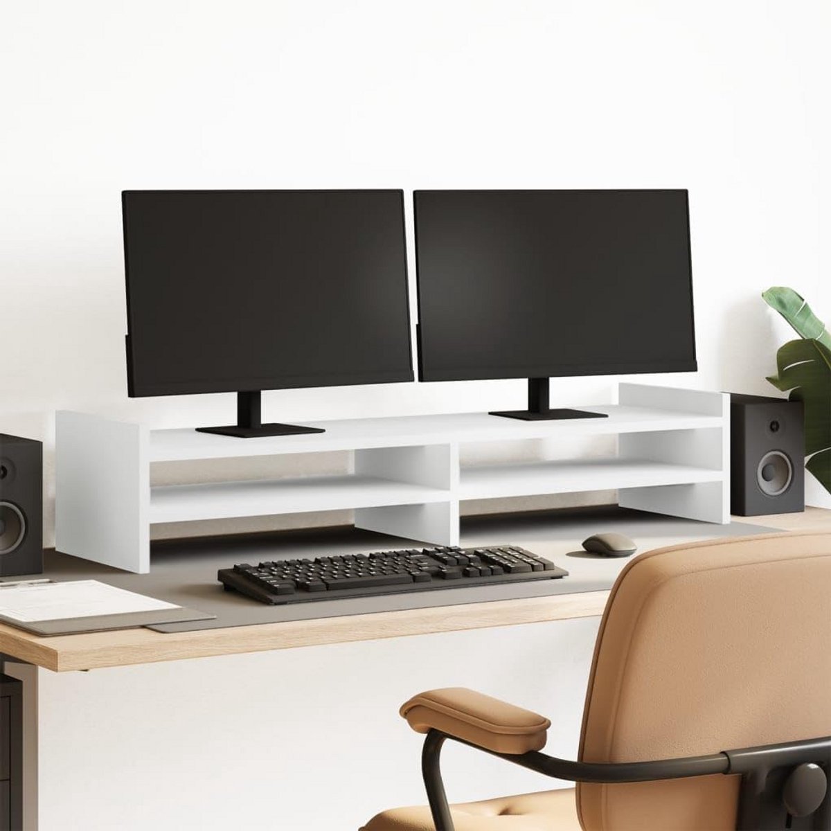 Verstelbare Monitorstandaard voor Bureau - Hout - Wit