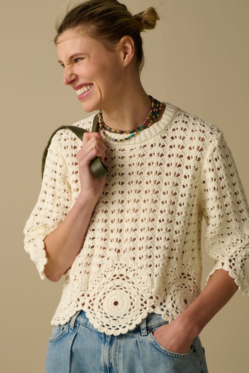 Sissy-Boy - Witte crochet trui