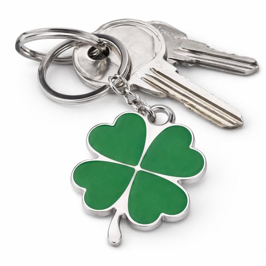 Porte-clés Trèfle à Quatre Feuilles – Porte-clés Porte-Bonheur Vert – Cadeau Porte-Bonheur – Pendentif Métallique avec Couche d'Époxy – 40 x 30 mm