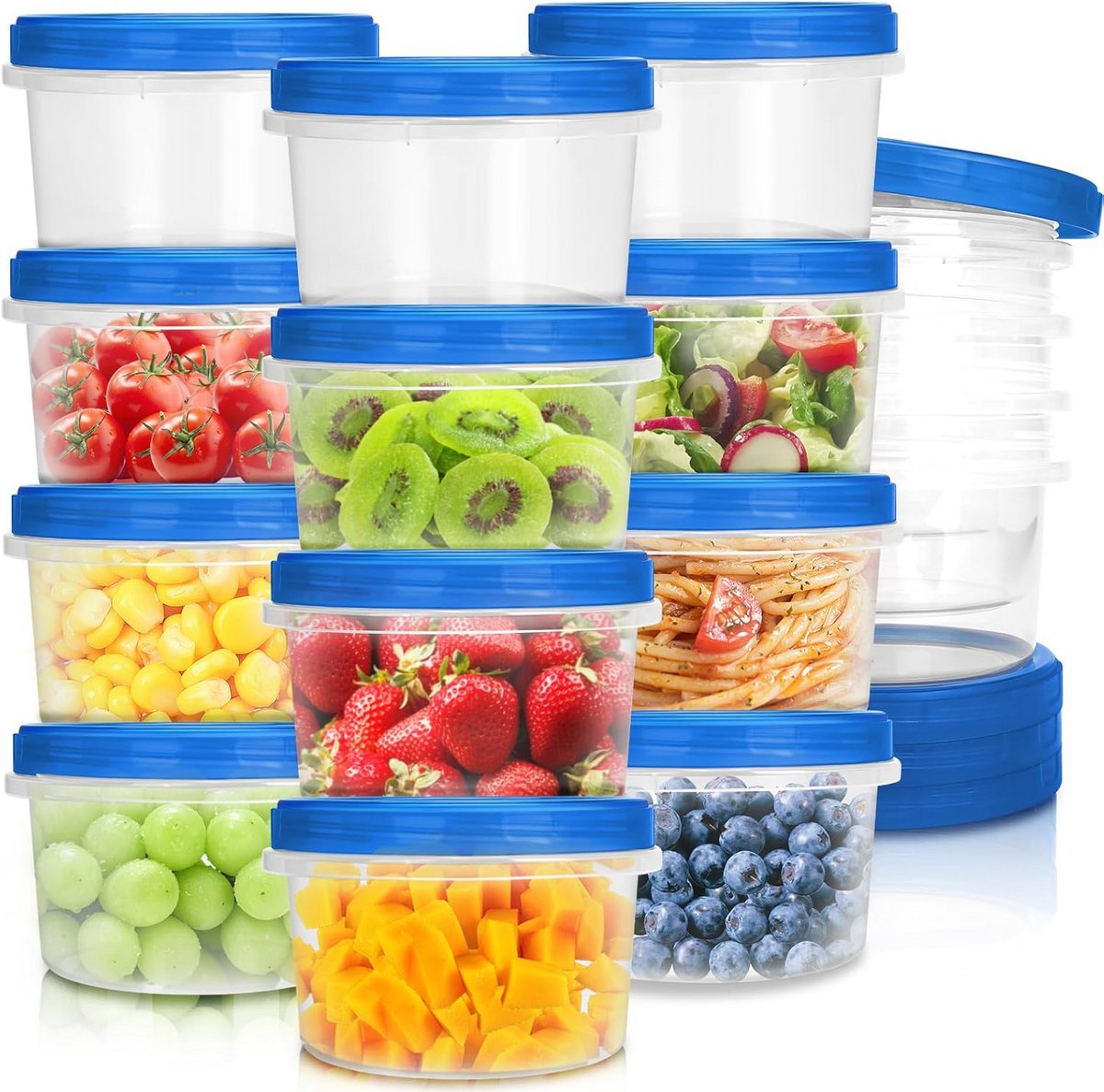 Airtight Stapelbare Ronde Diepvriescontainers met Draaidoppen - 16 Stuks - 475 ml