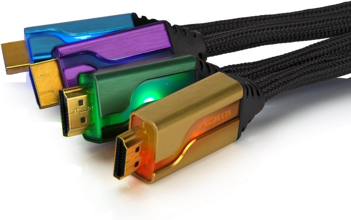 Vierkleurige HDMI Kabel 1.8 Meter - Groen, Oranje, Paars en Blauw