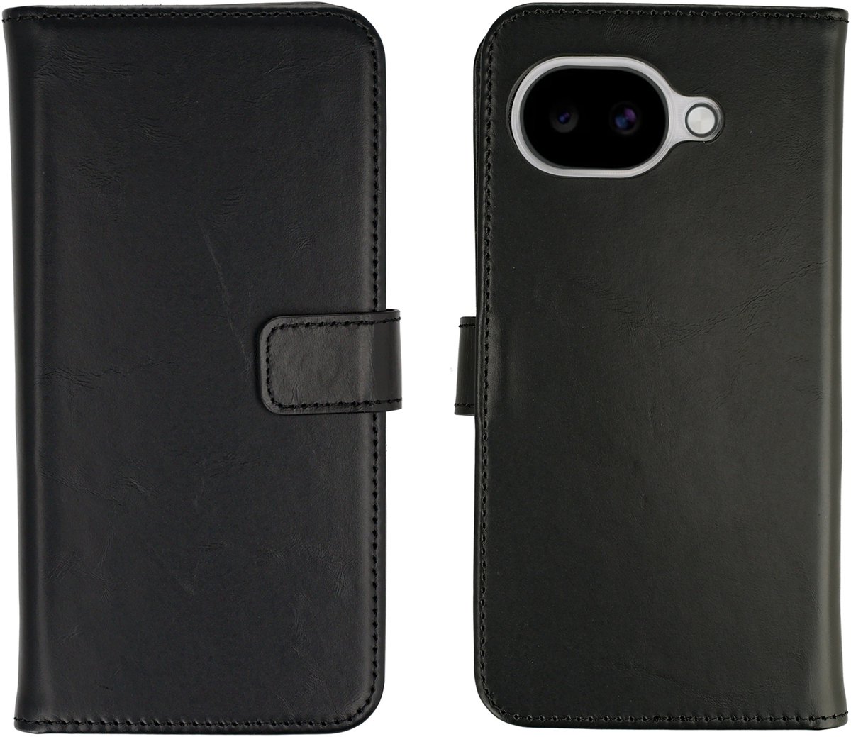 Selencia Hoesje - Geschikt voor Google Pixel 10a - Echt Lederen Bookcase - Zwart