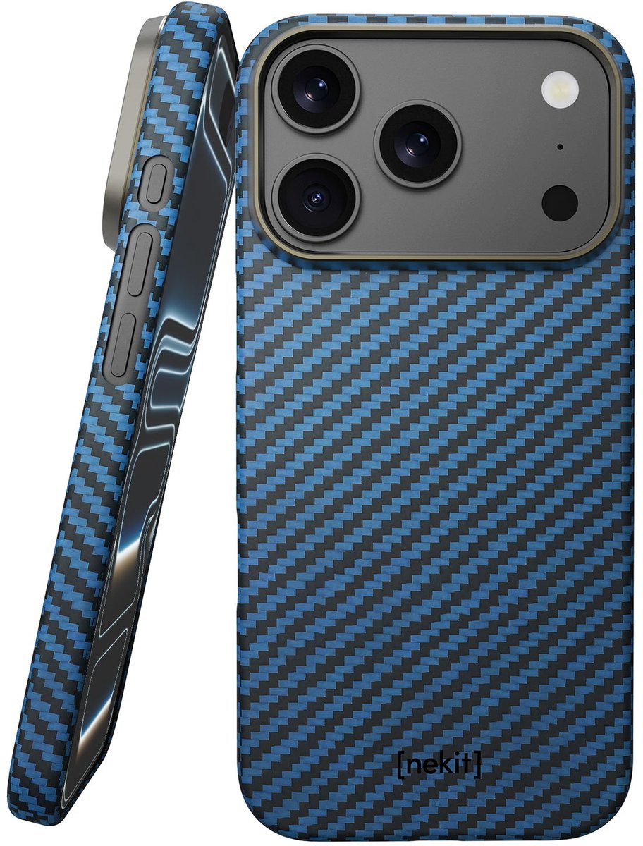 NEKIT Fiber Hoesje Geschikt voor Apple iPhone 17 Pro - Compatibel met MagSafe - High-Tech Kevlar - Back Cover Ultra Dun - Blauw