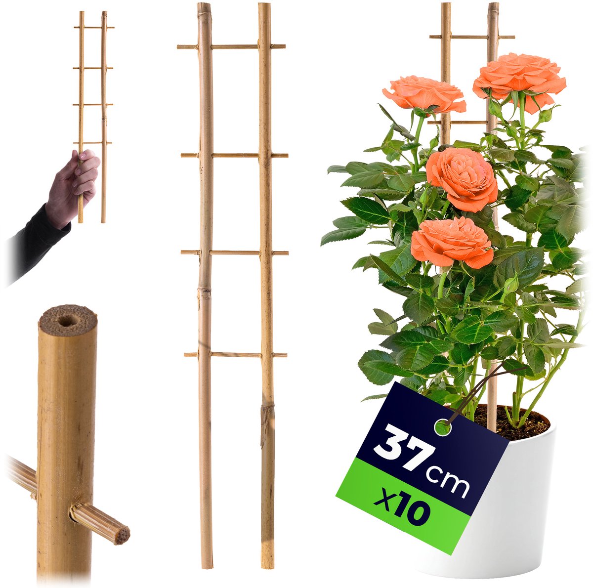 KADAX bamboe trellis, 37 x 7 cm, 10 stuks, klimhulp voor planten, plant trellis, klimhulp plantondersteuning voor kamerplanten klimplanten