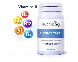 Nutridag - Biforce total - Natuurlijke vitamine B - Hoge dosering vitamines van het B-complex - Werkt sneller en effectiever - 30 capsules