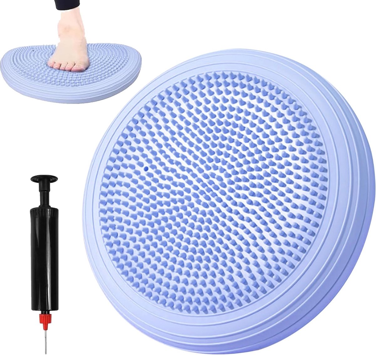 Wiebelkussen - Balanskussen - Balkussen - Komfortabel Zitten - Volwassenen en kinderen - Balansbord - Balance Board - Balanstrainer - Balansbal - Fitnessbal - Lichtblauw - 34 cm met Handpomp - van Imperatoris