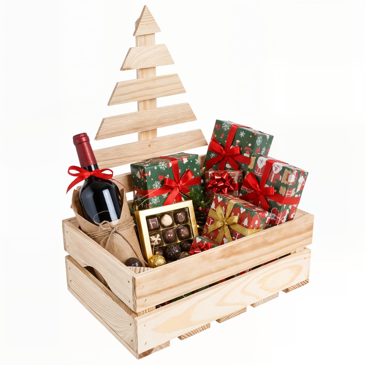 Creative Deco Kist van natuurlijk hout met kerstboom | Houten kist | 30x20x40 cm | Wijnkist | Ideaal als geschenkdoos, speelgoeddoos, opbergdoos, kerstdecoratie