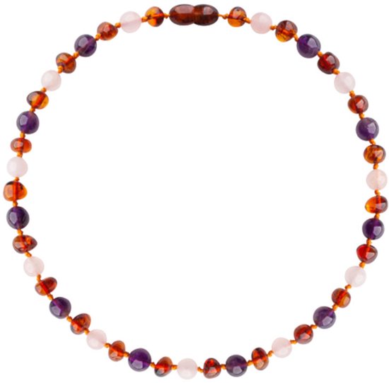 Baby Natura - Barnsteen Armband - Baby/Peuter - Amethist - Rozenkwarts - 32 cm