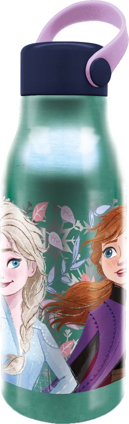 Disney's Frozen II Aluminium Drinkfles – 760 ml – Met rubberen draaglus – Sluit goed af – Drinkfles voor kinderen – Muntgroen/Donkerblauw