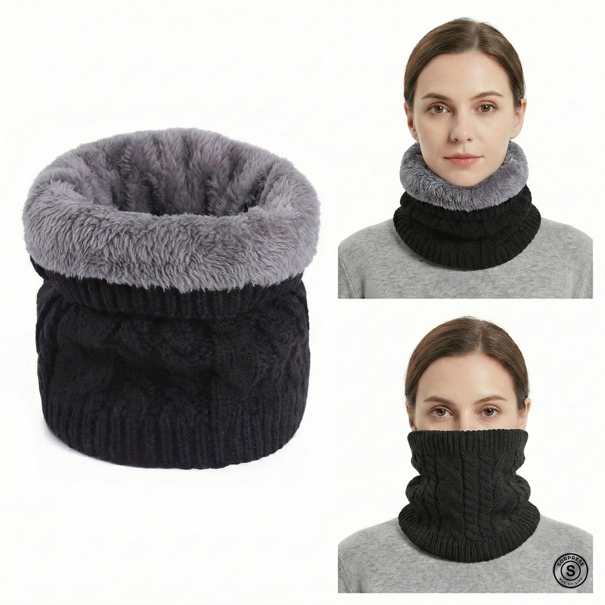 Sorprese Arctic Luxe Thermische Nekwarmer - Col Sjaal - Dubbele Fleece Binnenvoering - Extra Warm - Dames & Heren - One Size - Zwart