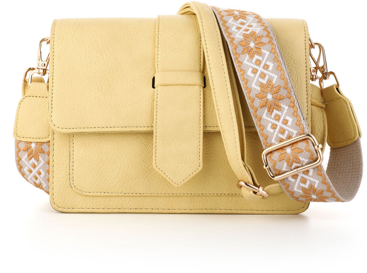 Sunset Fashion Amber - crossbody tas dames - geel - 21x16 cm - kunstleer - inclusief 2 verstelbare schouderbanden