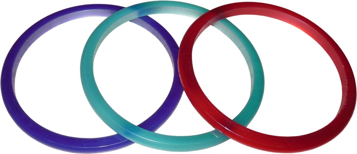 Armbanden paars-turquoise-rood set van 3 stuks.