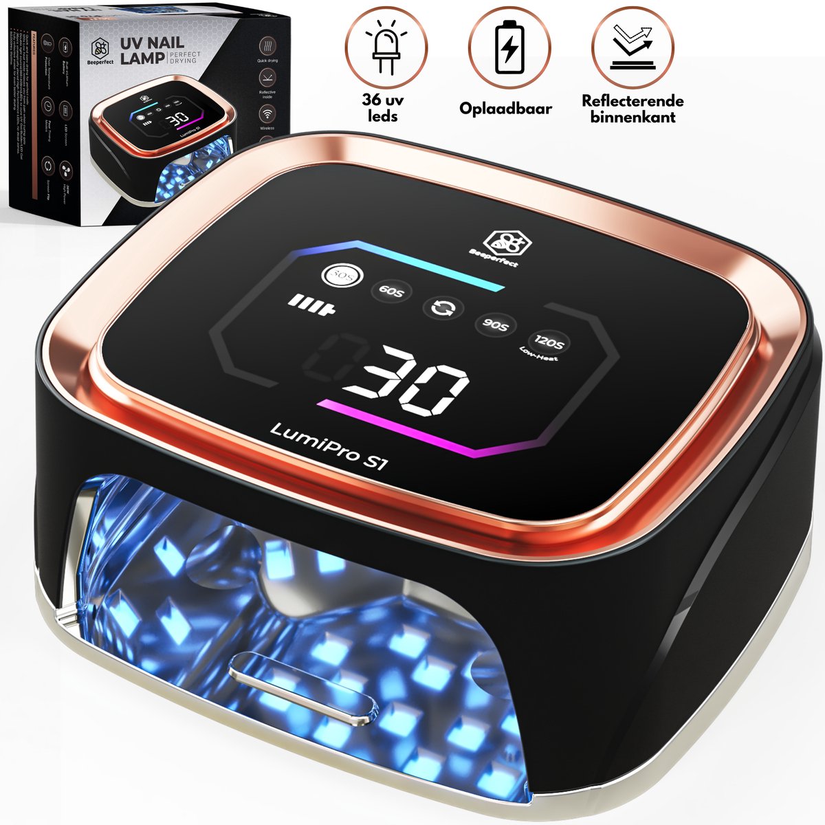 Beeperfect® UV Lamp Gelnagels - Nagellamp - Nagellamp UV Led - Nageldroger - Draadloos - Reflecterende binnenkant - Rose Goud