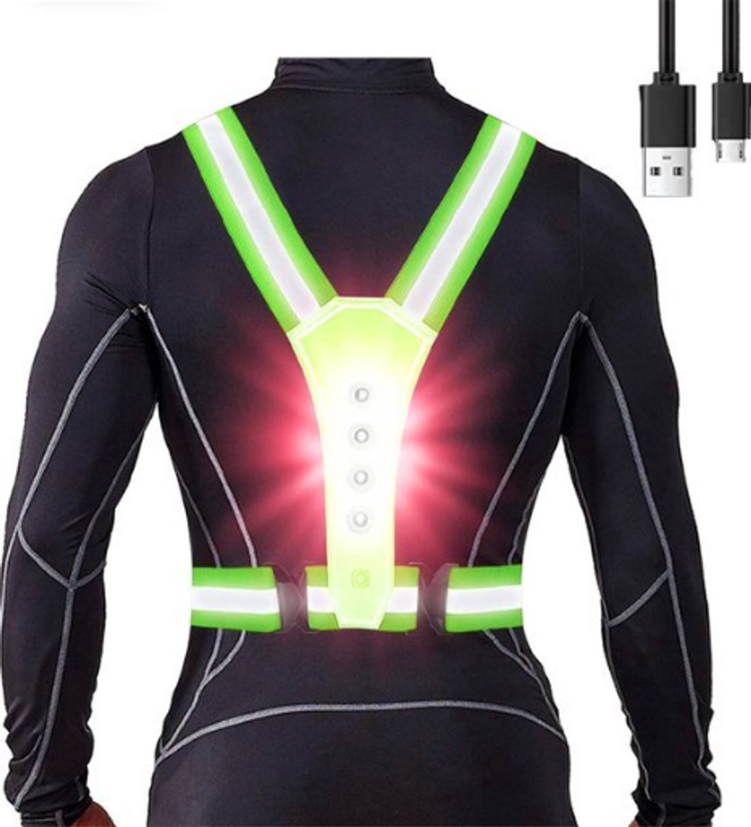 Hardloopverlichting - USB-oplaadbaar - Hoge Kwaliteit Led - Reflecterend Vest - One Size Fits All - Rood LED voor & achter