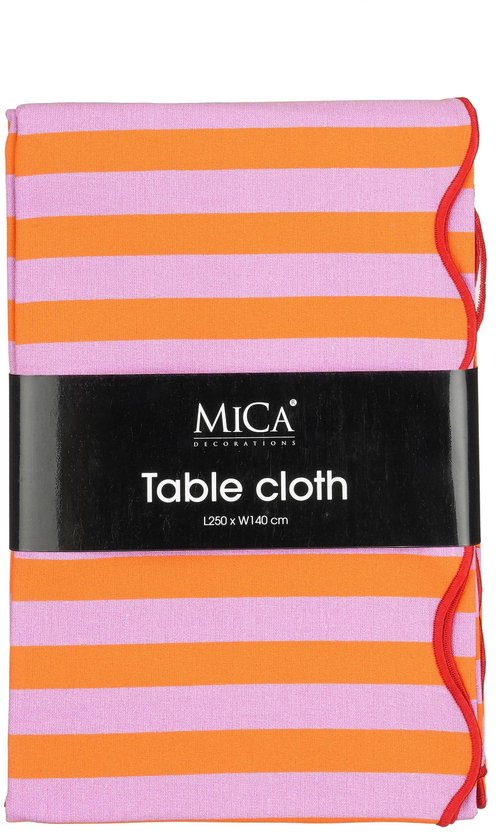 Mica Decorations Gestreept Tafelkleed voor Eettafel - Tafellaken voor Binnen en Buiten 250 x 140 cm - Tafelzeil 100% Katoen - Oranje, Roze