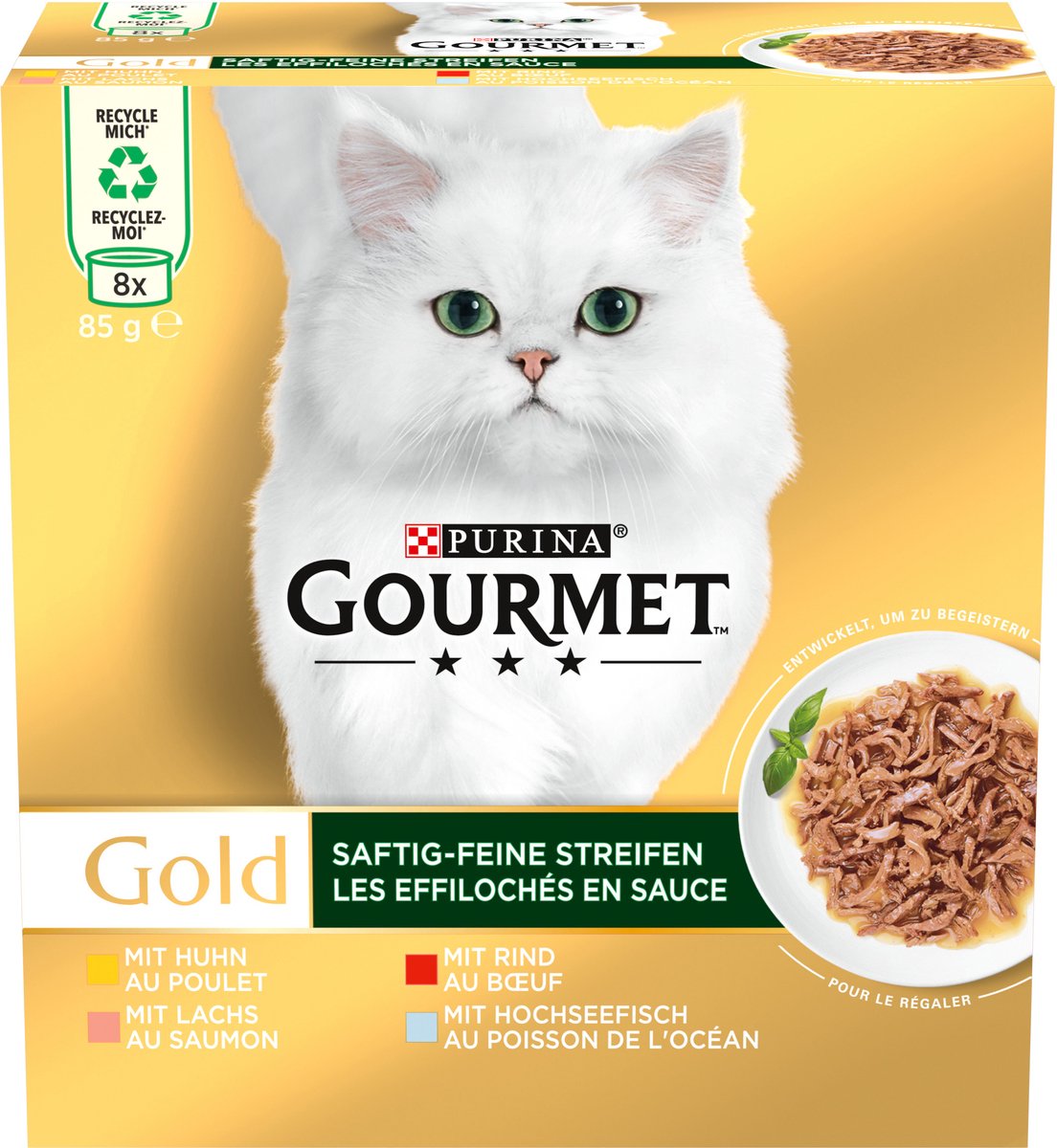 Purina GOURMET GOLD Sappige fijne reepjes multipack (1 x 8 x 85g)