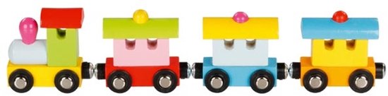 Train: TRAIN avec COUPLEUR MAGNÉTIQUE Turin L28cm, bois coloré, locomotive + 2 wagons, en boîte, 3+