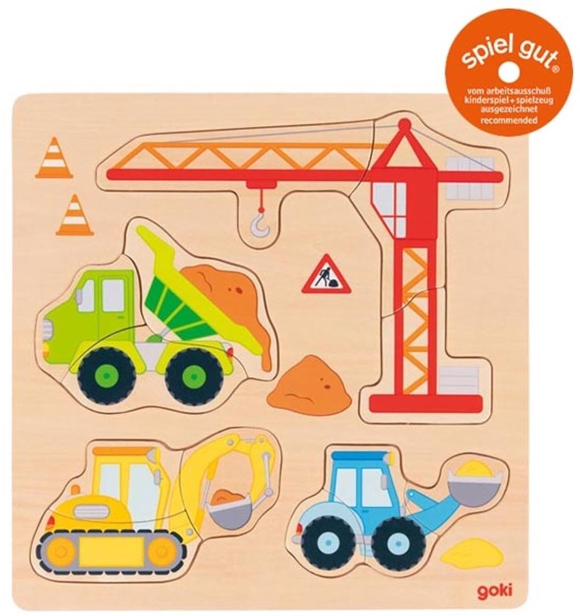 GOKI Inlegpuzzel - Werfvoertuigen - 12 Delen - Hout - 2 Jaar — afbeelding 4