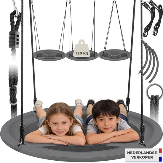 tectake® Nestschommel - Mandschommel - Draagvermogen van max. 120 kg - Schommel voor kinderen en volwassenen - Tuinschommel voor buiten of hangstoel voor binnen - Speelgoed voor in de tuin of kinderkamer - Ø 100 cm