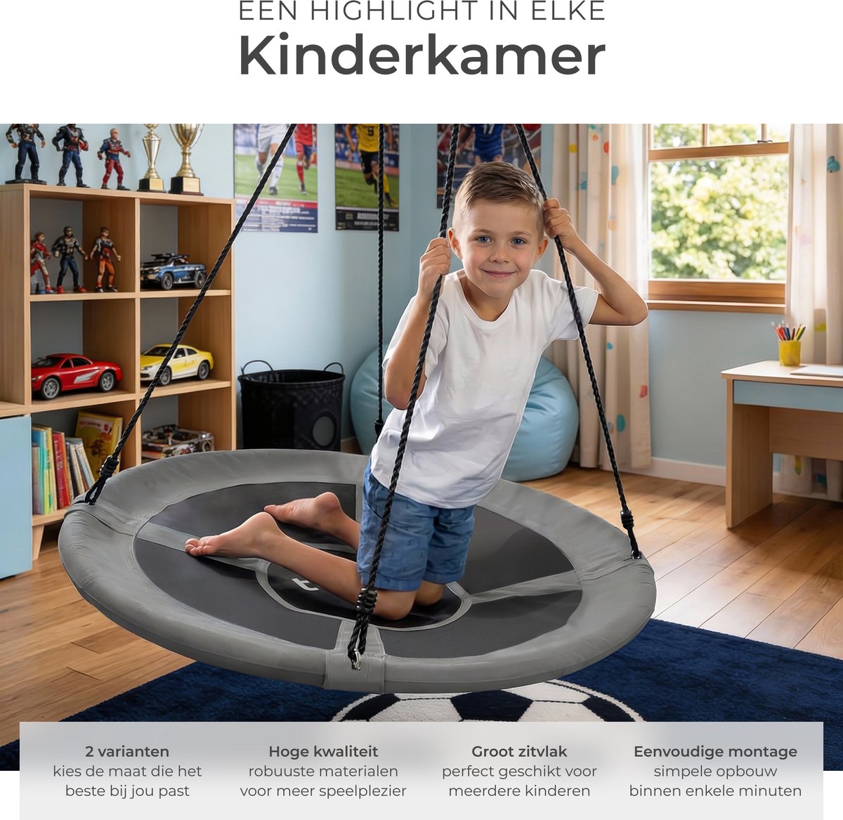 tectake® Nestschommel - Mandschommel - Draagvermogen van max. 120 kg - Schommel voor kinderen en volwassenen - Tuinschommel voor buiten of hangstoel voor binnen - Speelgoed voor in de tuin of kinderkamer - Ø 100 cm — afbeelding 7
