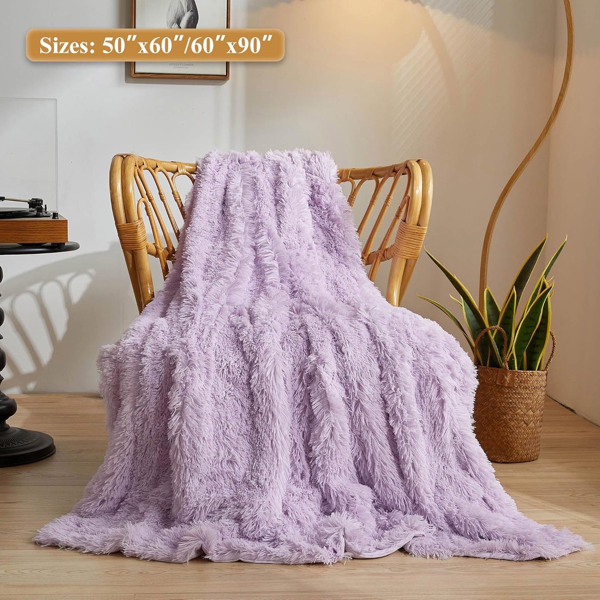 Pluche bankdeken 127 x 152 cm – Luxe imitatiebont knuffeldeken – Zachte winter woondeken voor bank & bed – Warm, lichtgewicht & hypoallergeen – Lavendel – Pauwhome