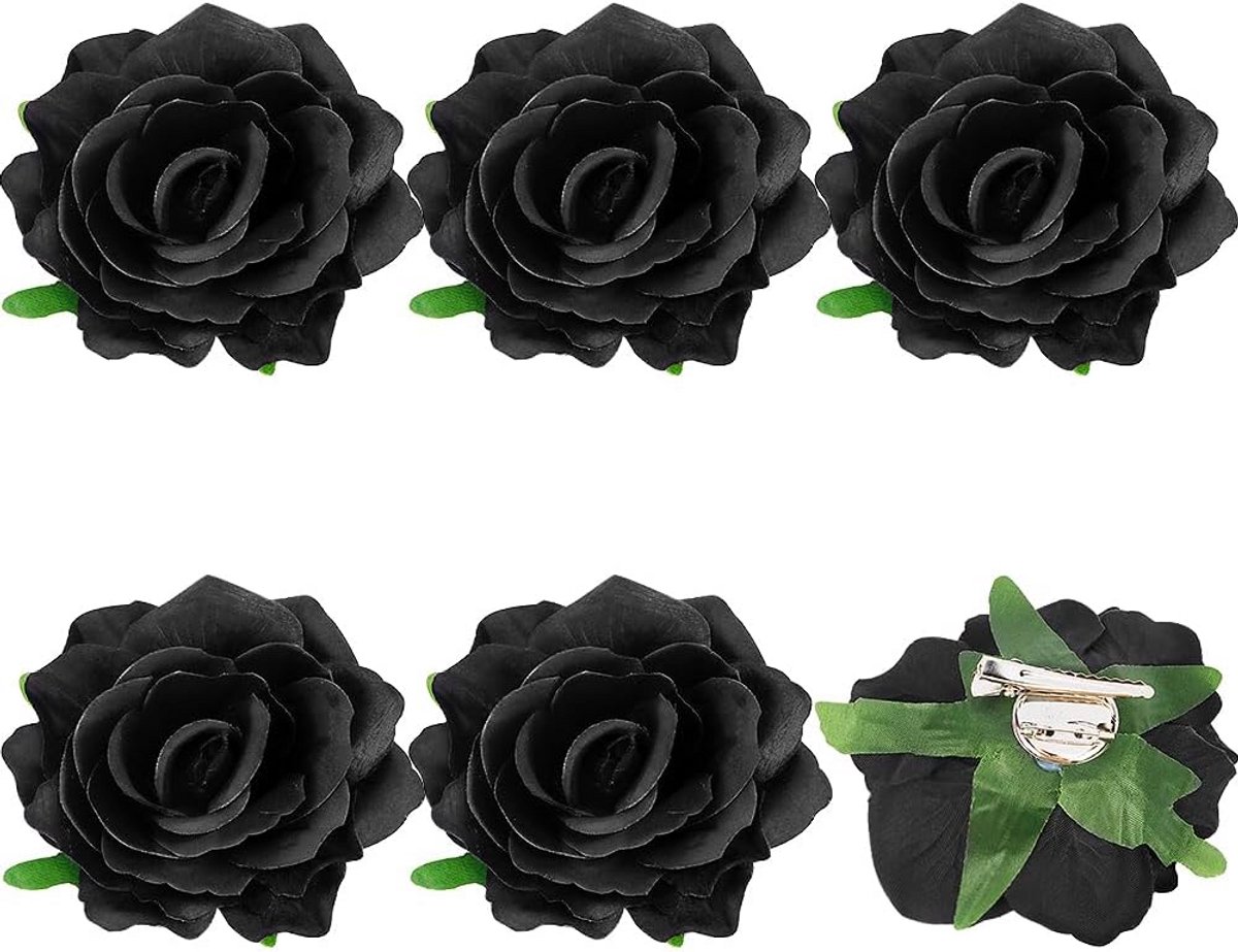 6 Stuks Zwarte Bloemen Haarclips - Gothic Haaraccessoires voor Feest en Bruiloft