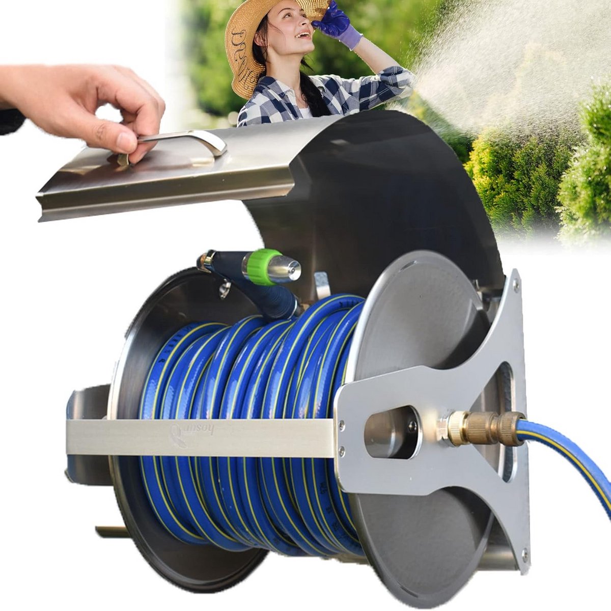 Duurzame RVS Tuinslanghaspel – Wand- en Vloermontage – Inclusief 20m Slang