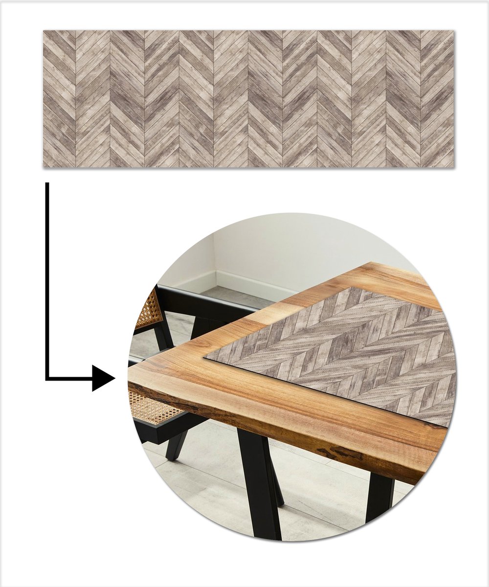 Tafelloper 150x50 cm - Tafelmat vinyl Plank - Patronen - Brocante - Tafeldecoratie - Tafelversiering - Keuken decoratie - Tafel versiering