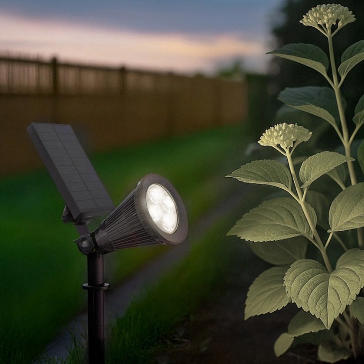 Solar tuinverlichtng pad 'Highlight' - Koud wit licht (6000K) - 25cm hoog - 2 lichtstanden - Prikspots op zonne-energie - Zwart