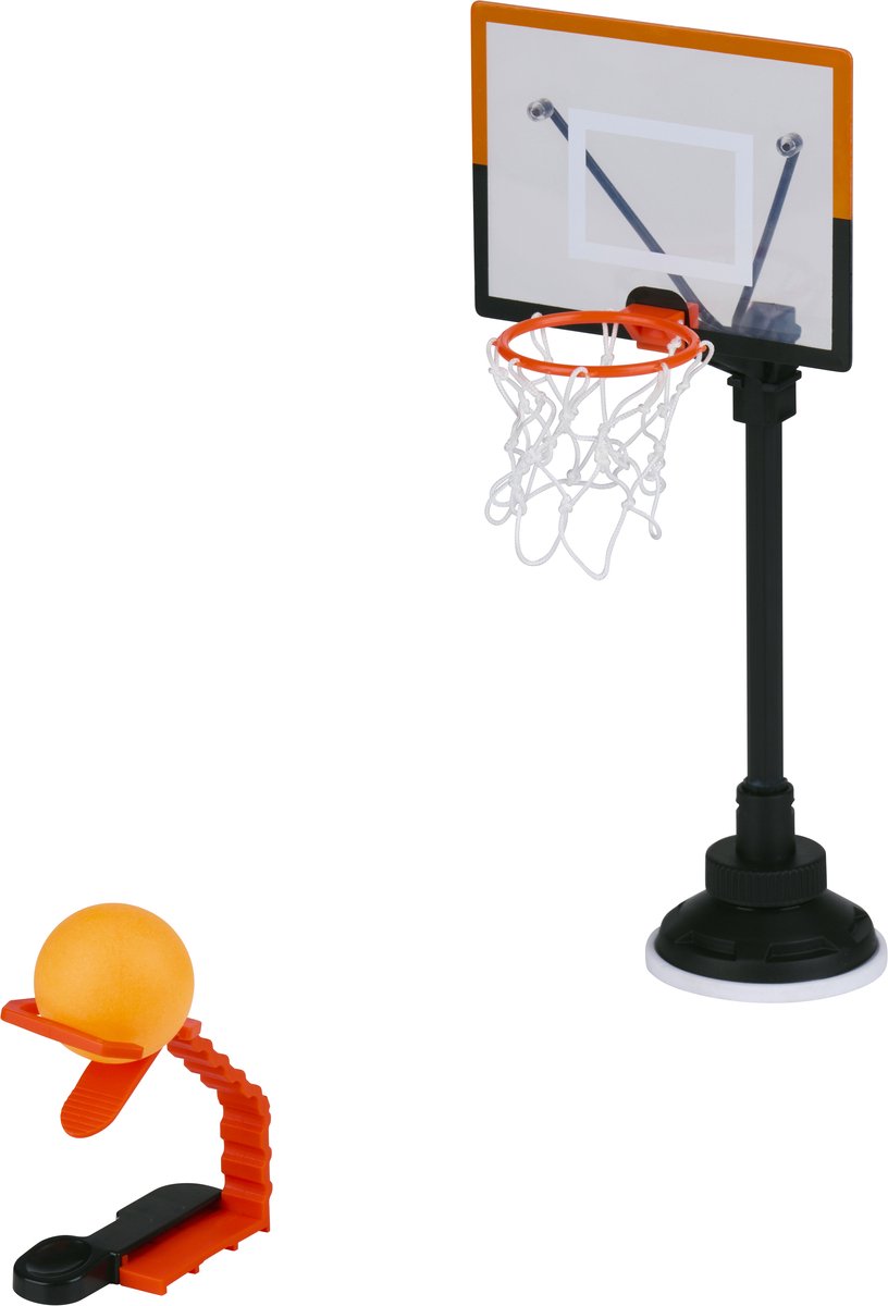 Eddy Toys basketbal desktopspel - compact bureau basketbalspel met ball launcher en 3 balletjes - mini arcade spel voor op kantoor of thuis - 29 cm - kunststof - oranje/zwart/wit