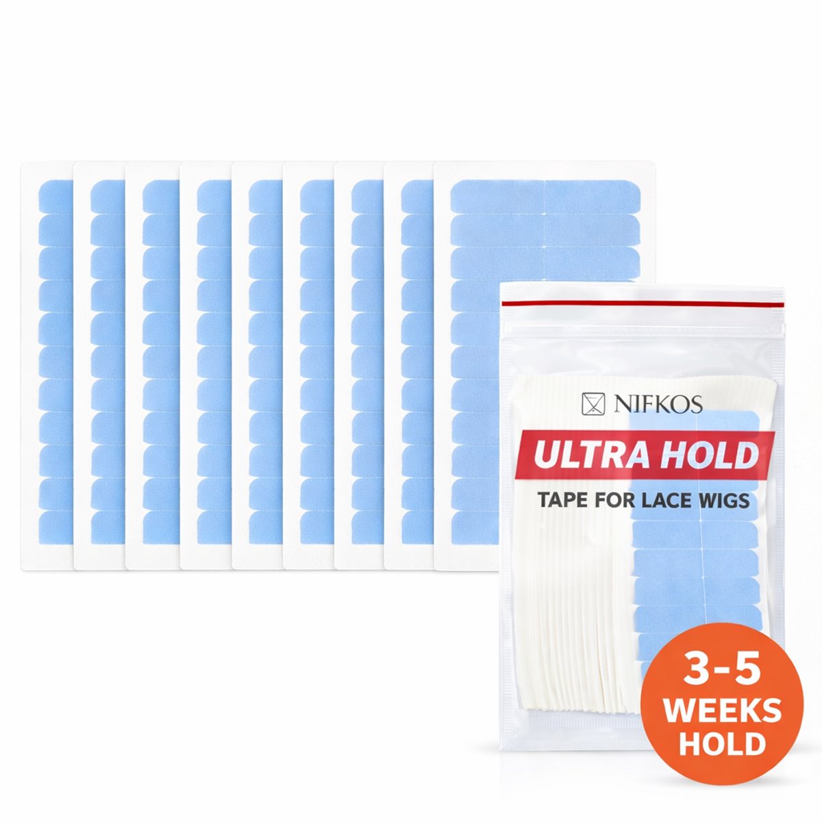 Nifkos - Losse tape voor Tape Extensions/Pruik - Blauw - 5 vellen 60 strips