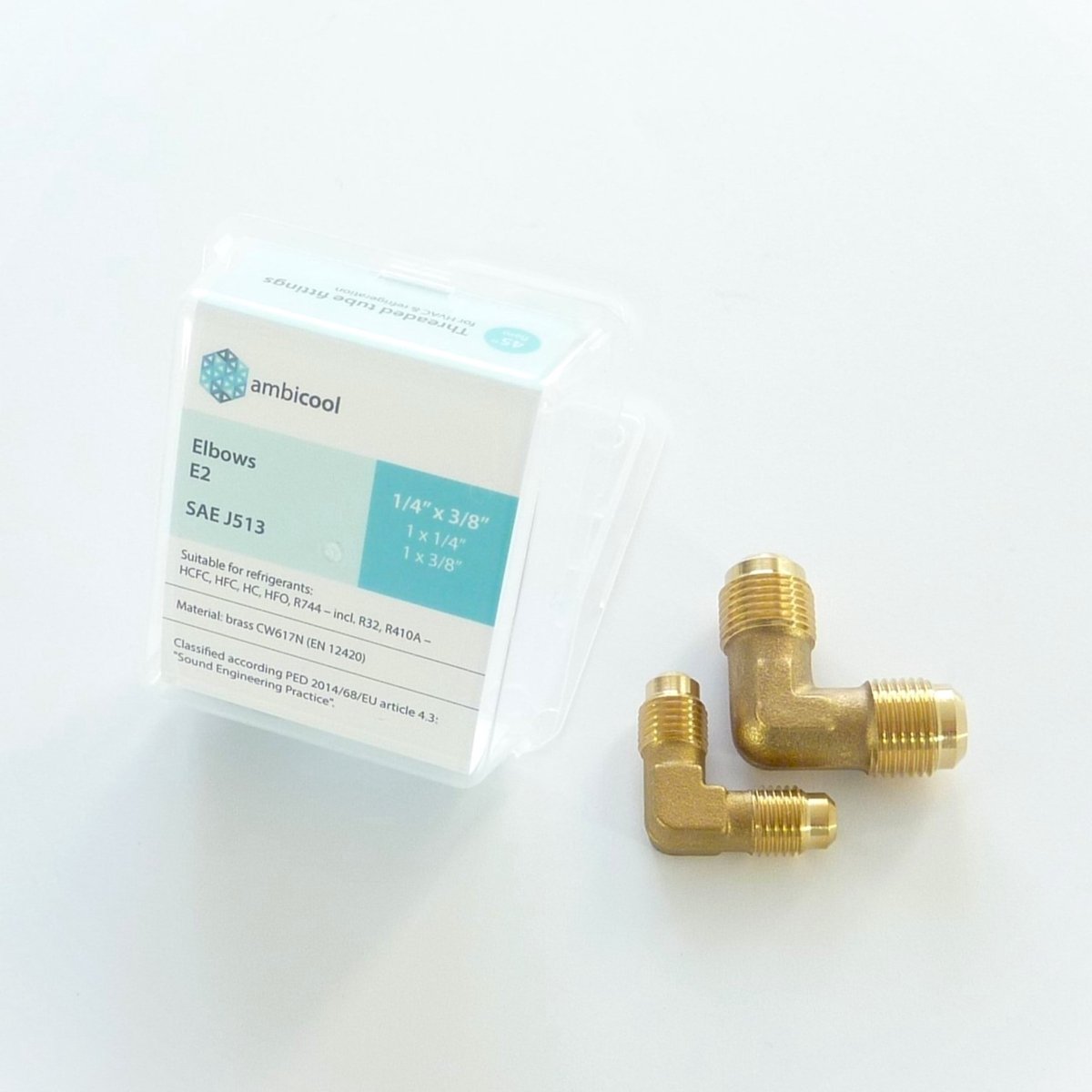 Ambicool haakse flare koppelingen 1/4" x 3/8" set van 2 stuks