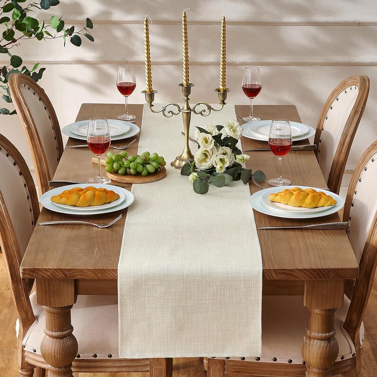 Moderne Beige Tafelloper Linnen Rustieke Stijl 30x140 cm Wasbaar