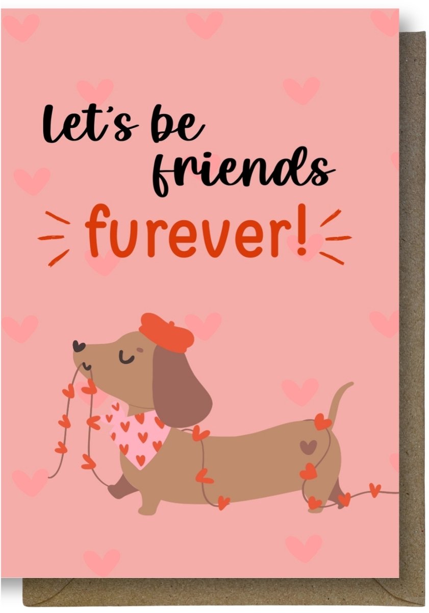 Luxe valentijns Wenskaart - valentijnskaart - Let's be friends - 12x17cm - gevouwen kaart Inclusief gekleurde envelop