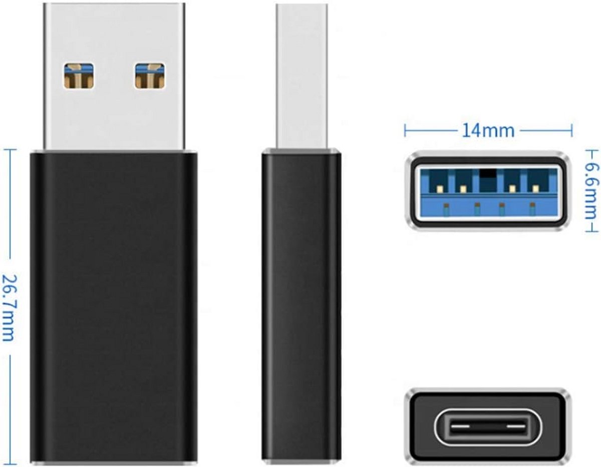 USB 3.1 Type-A naar USB-C Adapter - Ultra Speed Type C Kabel Converter Aluminium