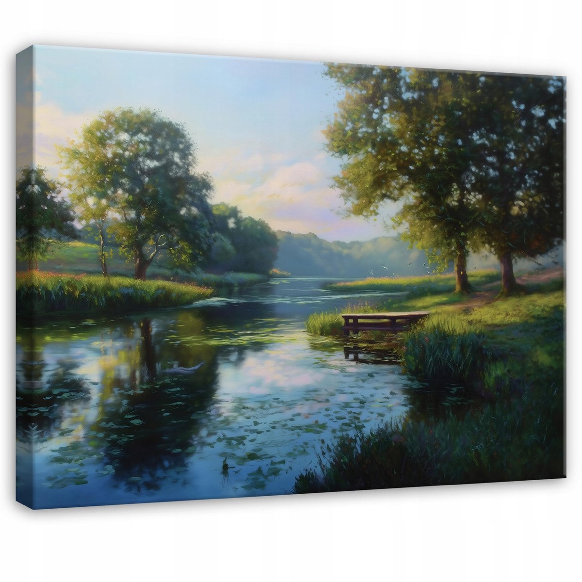 WALLARENA Schilderij op canvas - 40x30 cm - afbeelding van een bos met een rivier en bomen - Geschikt voor slaapkamer, woonkamer, keuken Veelkleurig